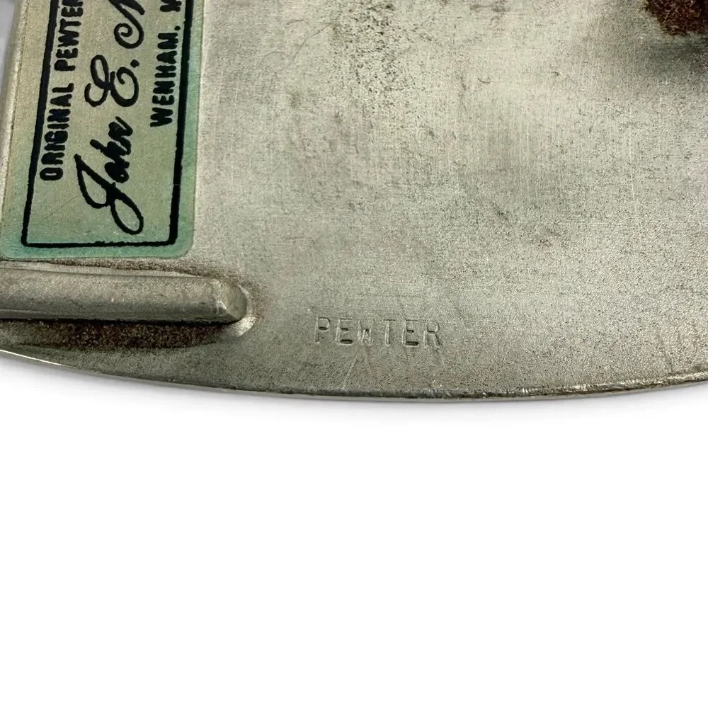 Vintage 1970s John E McCann Pewter Cross Country Skier Belt Buckle Wenham MA